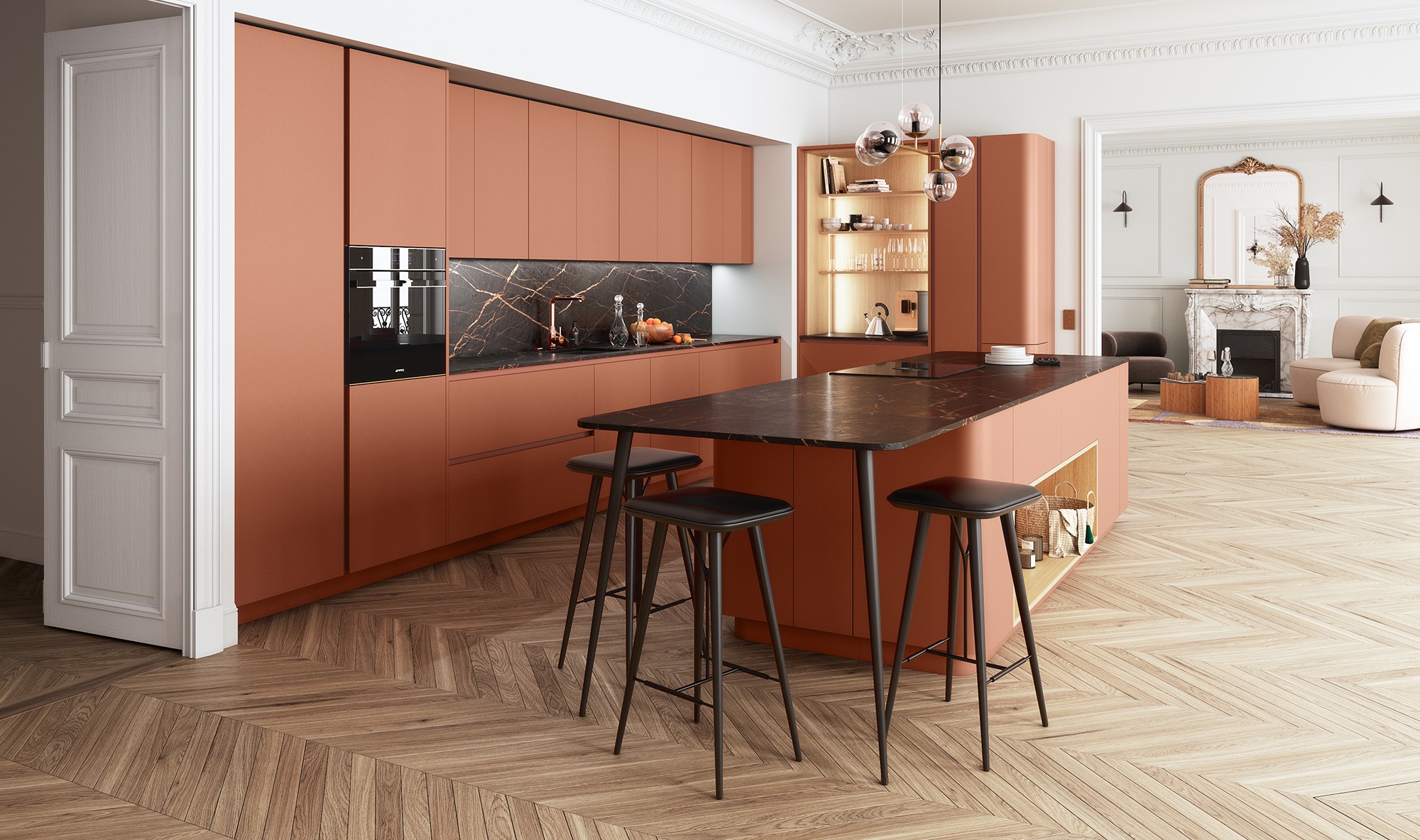 Cuisine arrondie terracotta